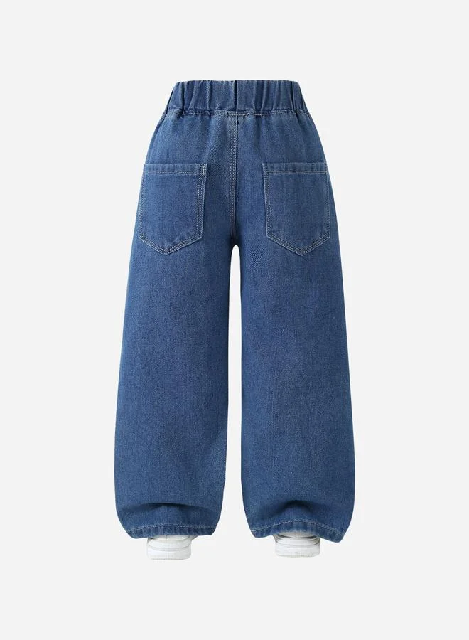 Take Two Girls Blue Star Patch Wide Leg Jeans